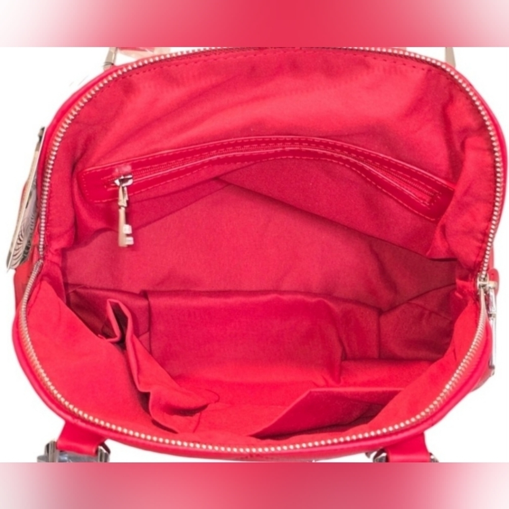 Badgley Mischka Red Quilted Satchell With Silver Accents, New! - Picture 6 of 7
